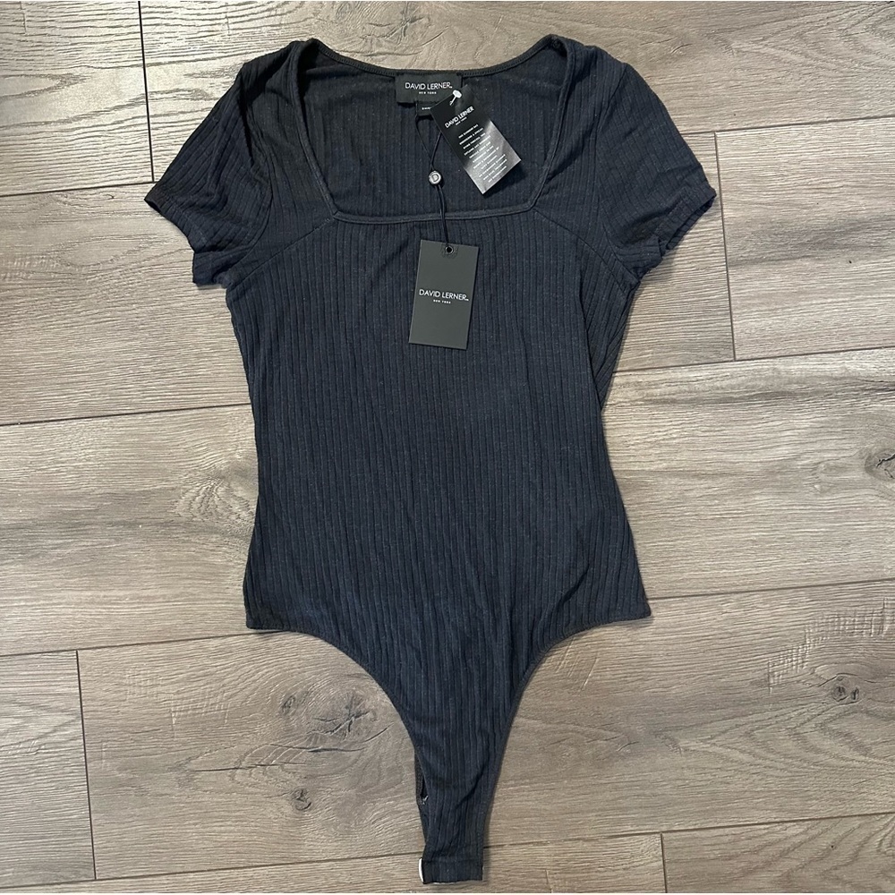 DAVID LENER NEW Gray ribbed Body Suit T Shirt Small